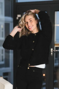 Limo Fluffy Knit Cardigan Black