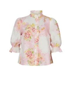 Linen Ruffle Blouse Rose Amore