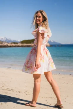 Linen Ruffle Dress Rose Amore