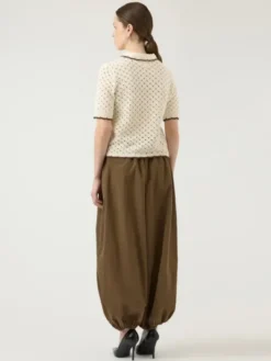 Lingo LS Knit Polo Top Pristine W Brown Edges
