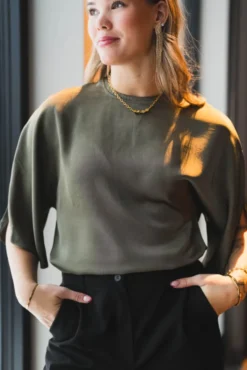 Liora Heavy Sateen Blouse Cold Army
