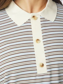 Lirenne Striped Polo Blouse Light Blue