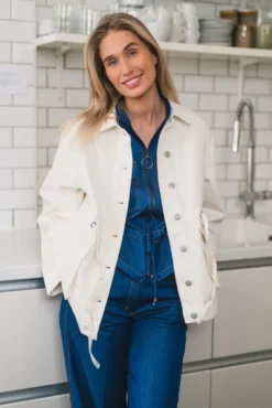 Lisa LS Denim Parka Jacket Ecru