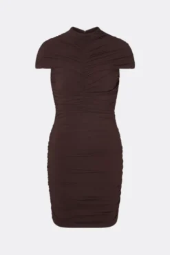 Loana Draped Chiffon Mini Dress Espresso