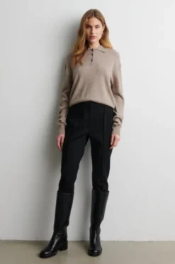 Longo Knit LS Collar Mid Brown Melange