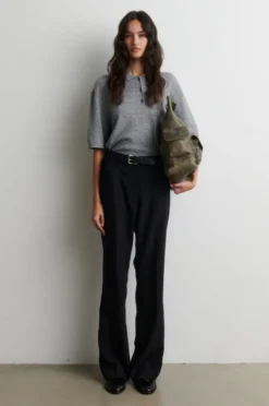 Longo SS Knit Collar Mid Grey Melange