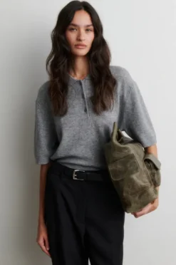 Longo SS Knit Collar Mid Grey Melange