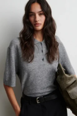 Longo SS Knit Collar Mid Grey Melange