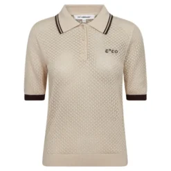 Lue Pointelle Polo Knit Bone
