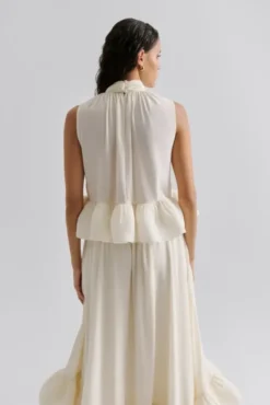 Lune Halterneck Frilled Hem Blouse White
