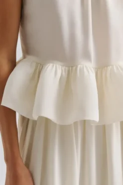 Lune Halterneck Frilled Hem Blouse White