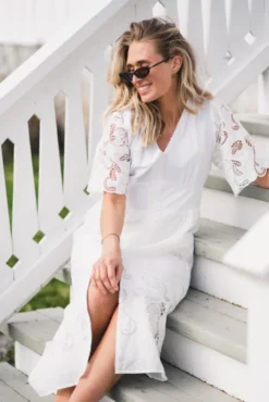 Lunette Emb Dress White