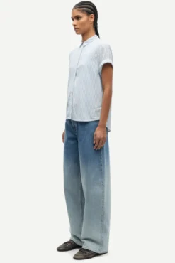 Majan SS Shirt 9942 Gray Dawn Small Stripe