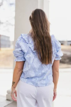 Manet Jacquard Blouse Light Blue