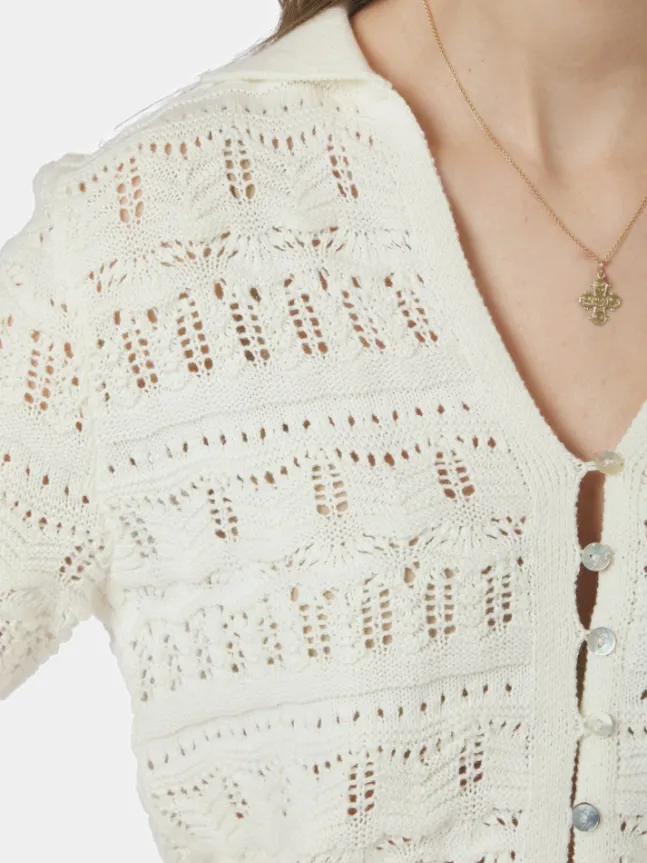 Marisini Stitch Polo Knit Top Offwhite