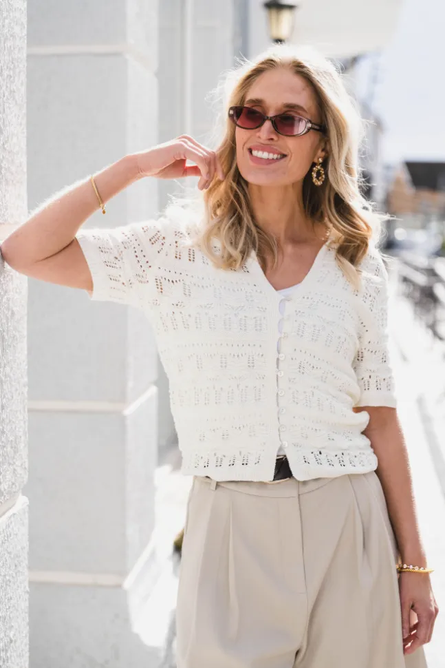 Marisini Stitch Polo Knit Top Offwhite