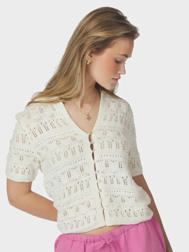 Marisini Stitch Polo Knit Top Offwhite
