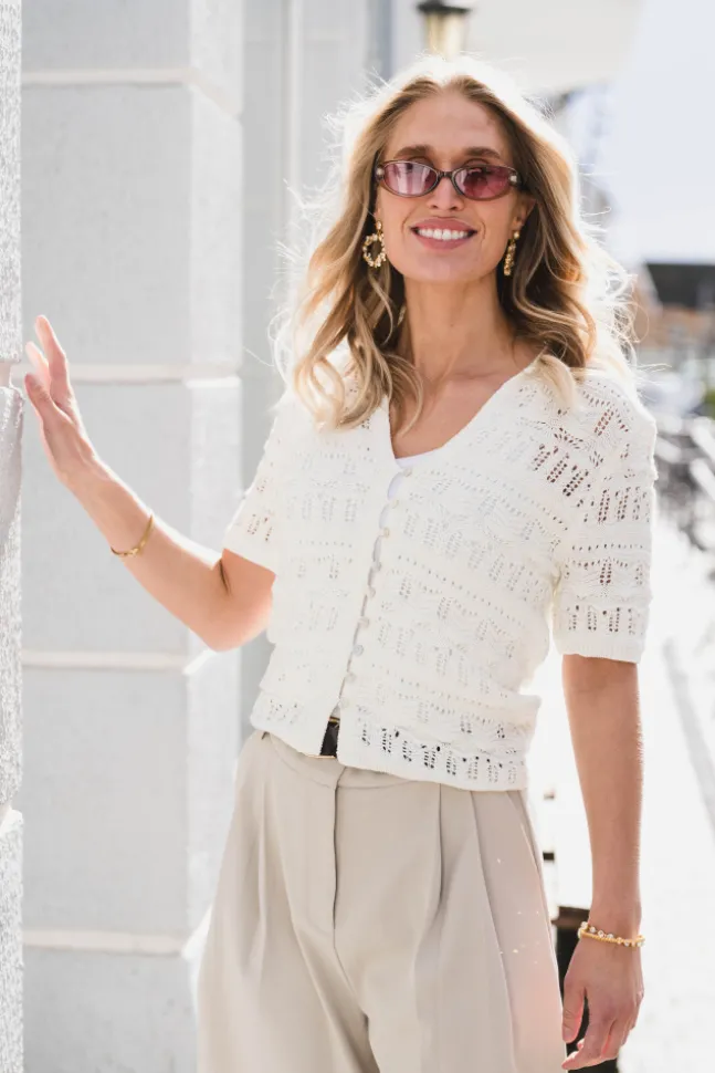 Marisini Stitch Polo Knit Top Offwhite