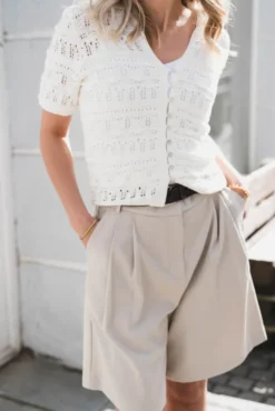 Marisini Stitch Polo Knit Top Offwhite