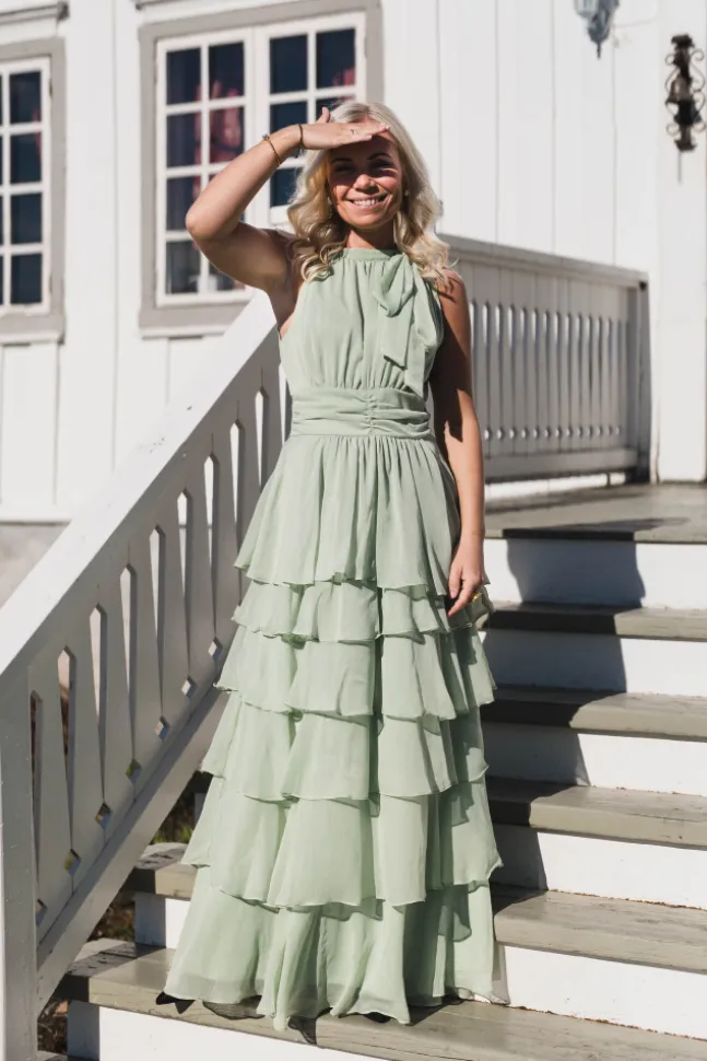 Marli Solid Chiffon Dress Light Green