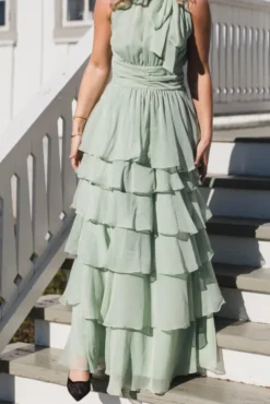 Marli Solid Chiffon Dress Light Green