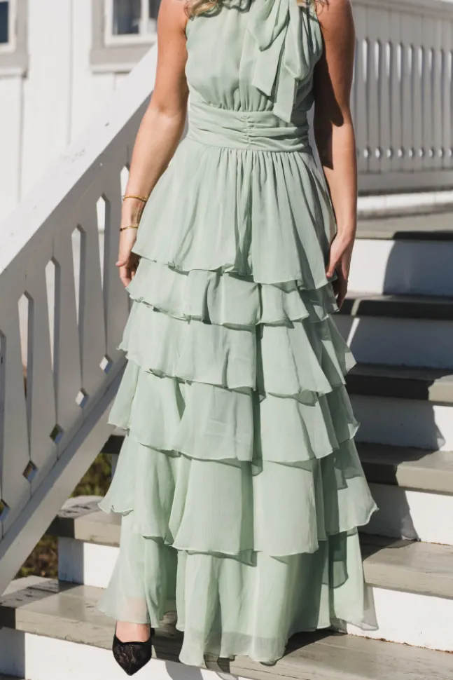 Marli Solid Chiffon Dress Light Green