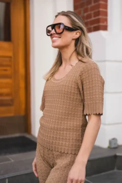 Meiko Fine Crochet Blouse Taupe