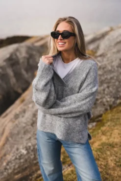 Melli Fluffy Knit Blouse Grey Melange