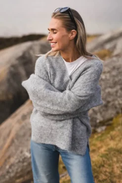 Melli Fluffy Knit Blouse Grey Melange