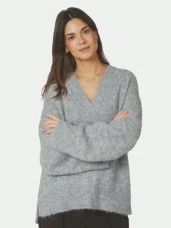 Melli Fluffy Knit Blouse Grey Melange