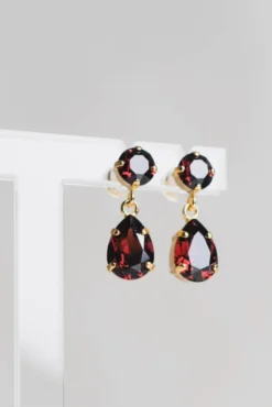 Mini Drop Earrings Gold Burgundy