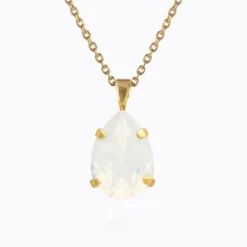 Mini Drop Necklace Gold White Opal