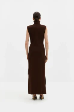 Minna Waist Tie Knitted Maxi Dress Dark Brown
