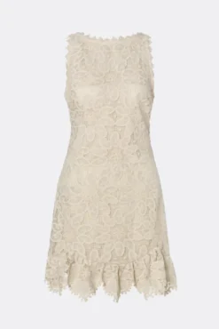 Miranda Ruffled Guipure Lace Mini Dress Sand