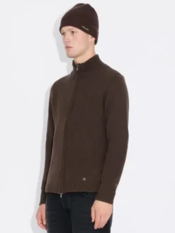 M. Wool Zip Cardigan Dark Brown