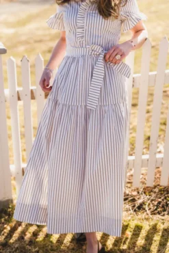 Nellie Wide Stripe Dress Ivory