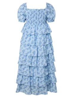 Nora SS Long Dress Skyway Ditsy Flower