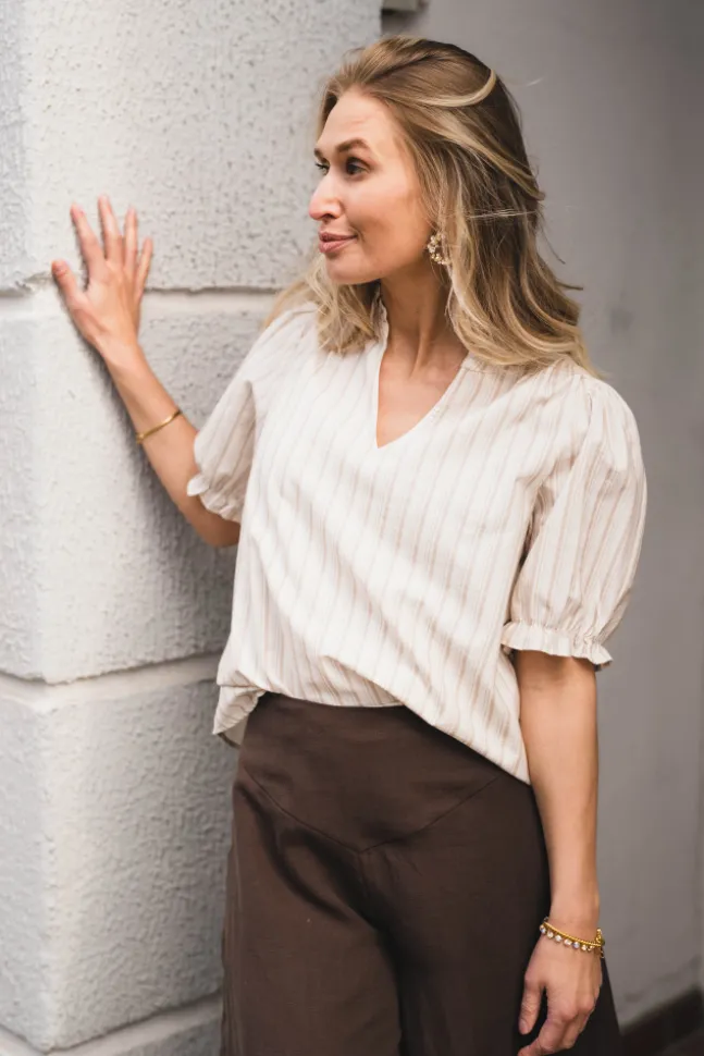 Odesa Linen Stripe Blouse Sand
