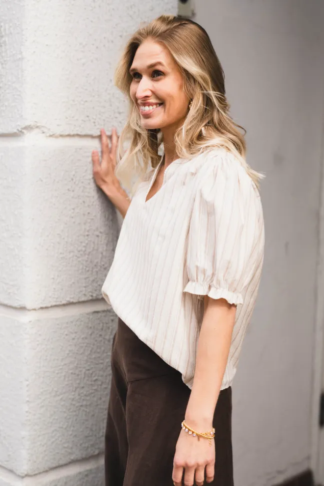 Odesa Linen Stripe Blouse Sand