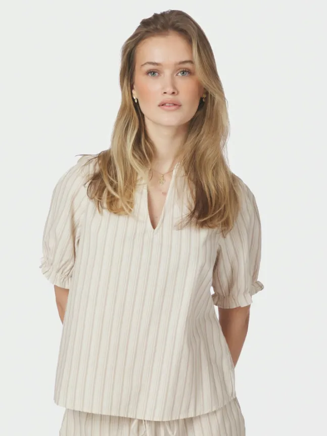 Odesa Linen Stripe Blouse Sand