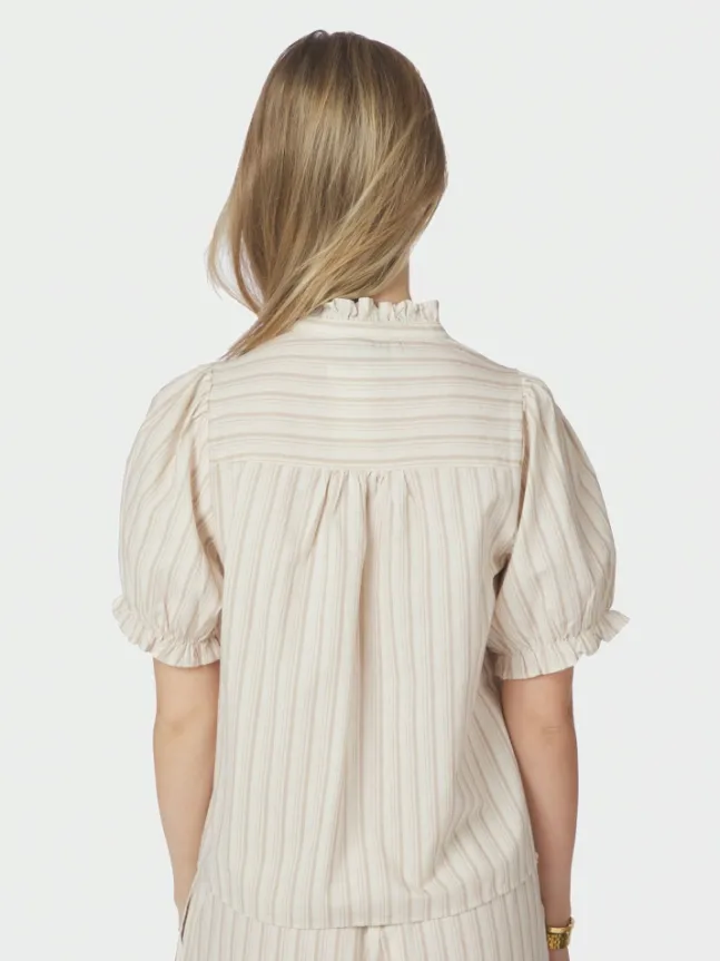 Odesa Linen Stripe Blouse Sand