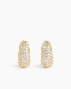 Pavé Dome Huggies Gold