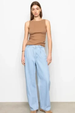 Peggy Rib Boatneck Top Camel
