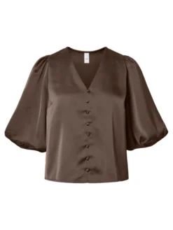 Pella 2/4 V-Neck Top Chocolate Brown