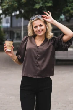 Pella 2/4 V-Neck Top Chocolate Brown