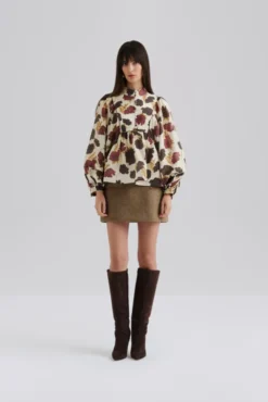Pernilla High Neck Balloon Sleeve Blouse Wine Peony