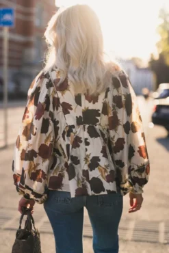 Pernilla High Neck Balloon Sleeve Blouse Wine Peony