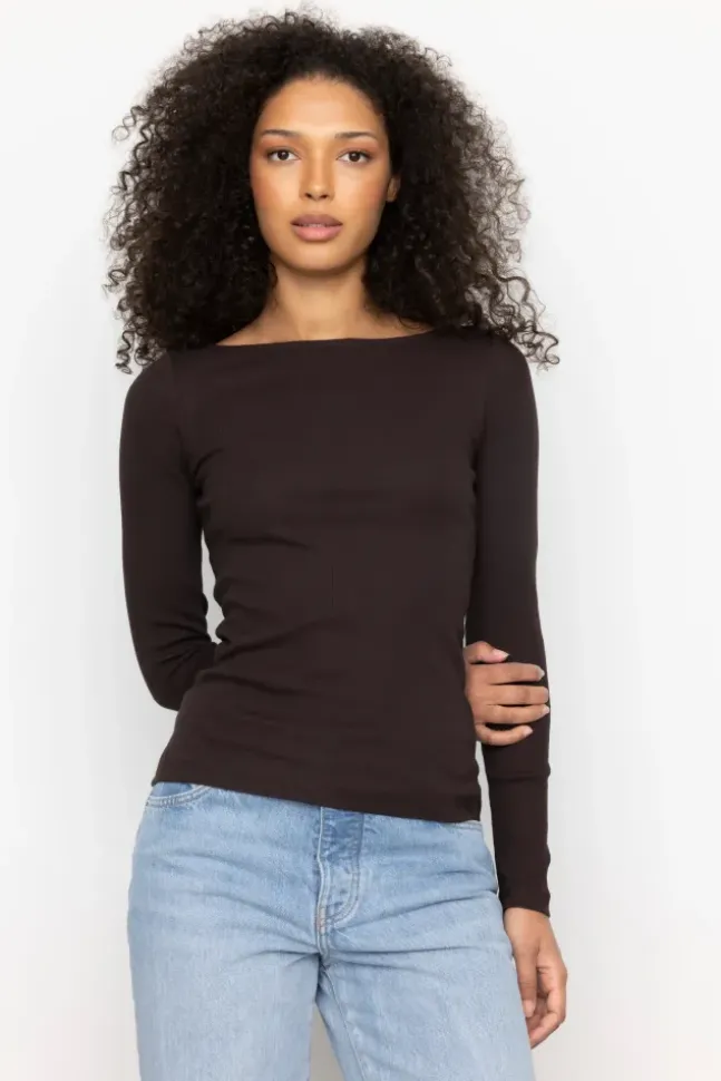 Petronella Rib Boatneck Dark Brown