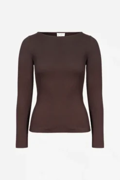 Petronella Rib Boatneck Dark Brown