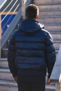 Pharrell Hooded Down Bomber Man Blue Navy